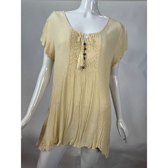 Style & Co Womens 2X Cream Tunic Top With Crochet Lace Detail & Button Tassel Ne - Picture 13 of 16